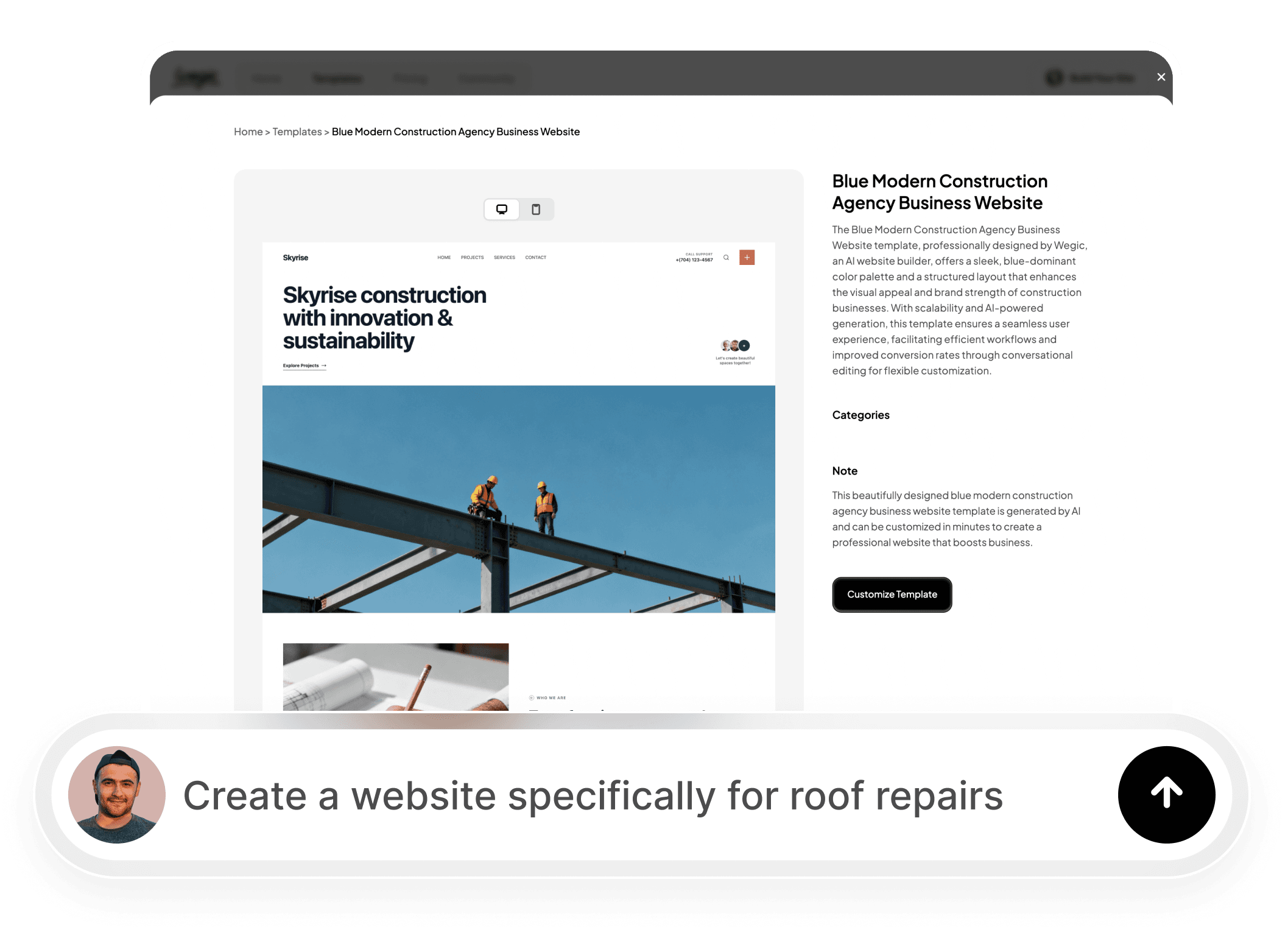 Erstellen Sie eine Website für Dachreparaturen über Chat in Wegic AI
