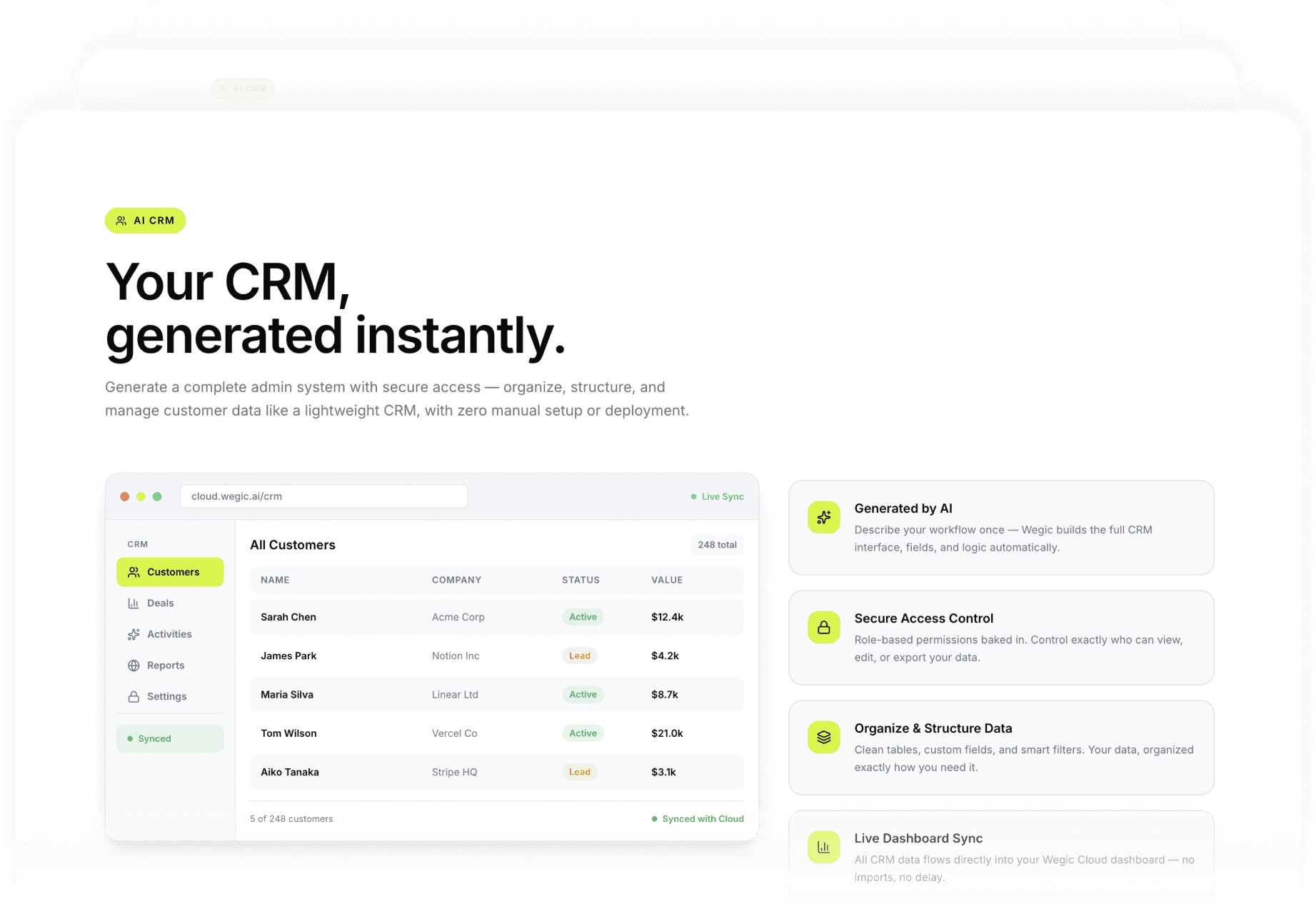 Verwalten und analysieren Sie gesammelte Daten im Wegic Cloud CRM-Dashboard