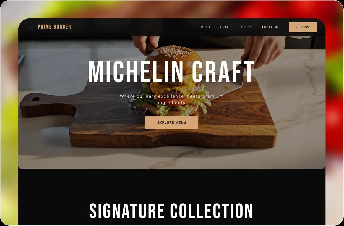 use case screenshot of ai generated beef burger website from Wegic AI